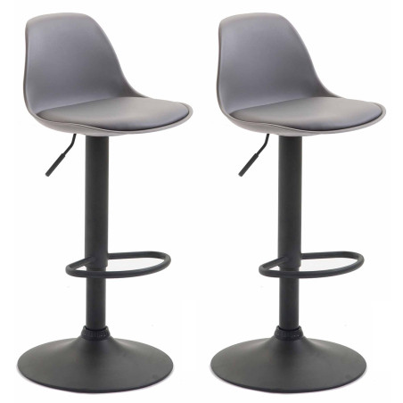 Lot de 2 tabourets de bar Kiel, en plastique, noir/gris