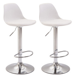 Lot de 2 tabourets de bar Kiel, plastique, chrome, blanc