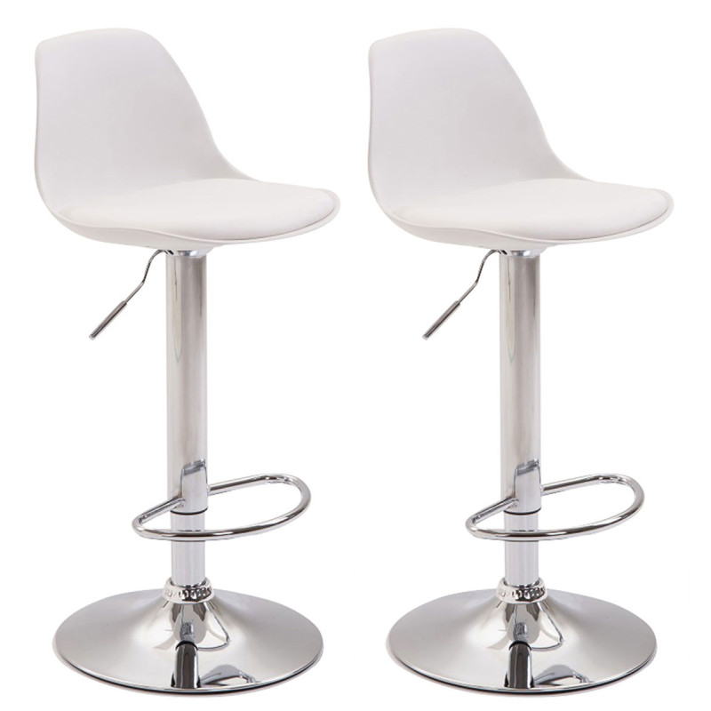 Lot de 2 tabourets de bar Kiel, plastique, chrome, blanc