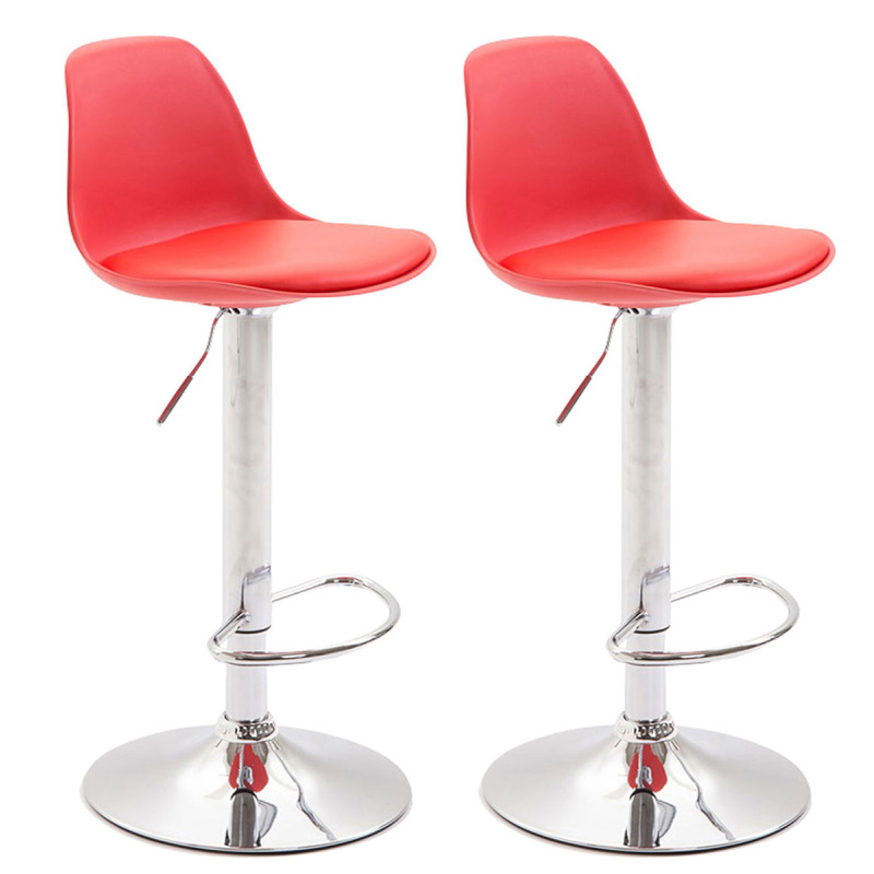 Lot de 2 tabourets de bar Kiel, en plastique chromé rouge