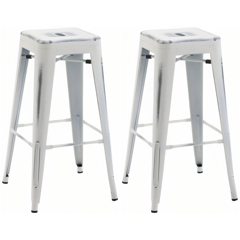 Ensemble de 2 tabourets de bar Joshua blanc antique