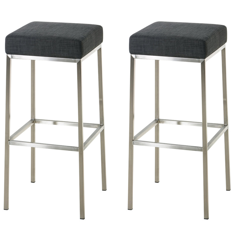 Ensemble de 2 tabourets de bar Montreal 85, tissu, acier inoxydable, gris foncé
