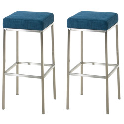 Ensemble de 2 tabourets de bar Montréal, 85, tissu, acier inoxydable bleu