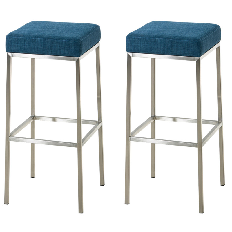 Ensemble de 2 tabourets de bar Montreal 85, tissu, acier inoxydable, bleu