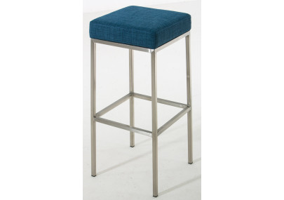 Conjunto de 2 banquetas Montreal 85, estofadas em tecido e aço inoxidável, na cor azul.