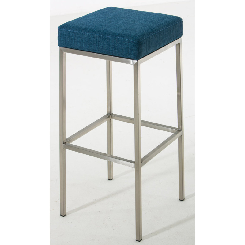 Conjunto de 2 banquetas Montreal 85, estofadas em tecido e aço inoxidável, na cor azul.