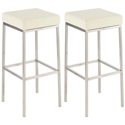 Juego de 2 taburetes de bar Montreal 85, piel sintética, acero inoxidable, color crema