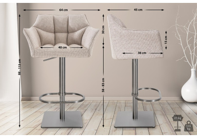 Tabouret de bar Damaso E, tissu ivoire