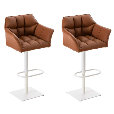 Set di 2 sgabelli da bar Damaso, similpelle, bianco/marrone chiaro