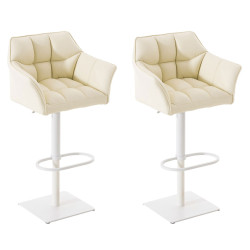 Ensemble de 2 tabourets de bar Damaso, similicuir, blanc/crème