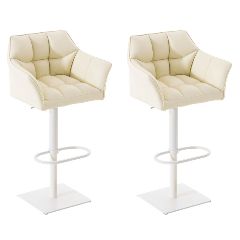 Ensemble de 2 tabourets de bar Damaso en similicuir blanc crème