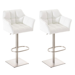 Conjunto de 2 banquetas de bar Damaso em couro sintético e aço inoxidável branco.