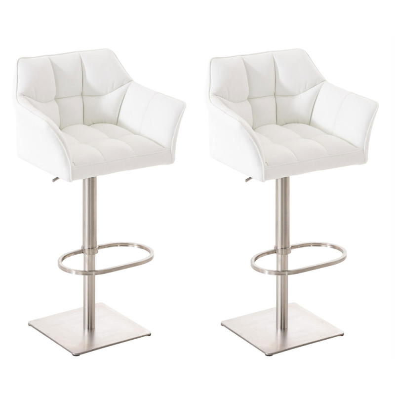 Conjunto de 2 banquetas de bar Damaso em couro sintético e aço inoxidável branco.