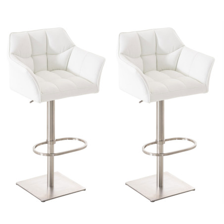Conjunto de 2 banquetas de bar Damaso em couro sintético e aço inoxidável branco.