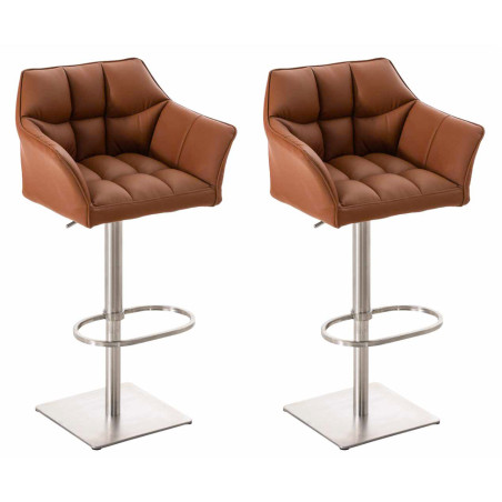 Ensemble de 2 tabourets de bar Damaso, similicuir, acier inoxydable, marron clair