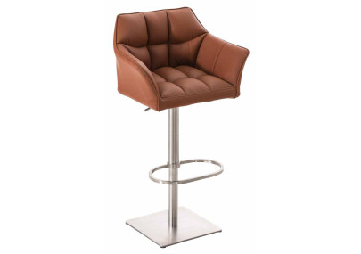 Ensemble de 2 tabourets de bar Damaso, similicuir, acier inoxydable, marron clair