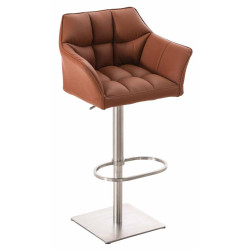 Ensemble de 2 tabourets de bar Damaso en similicuir et acier inoxydable brun clair