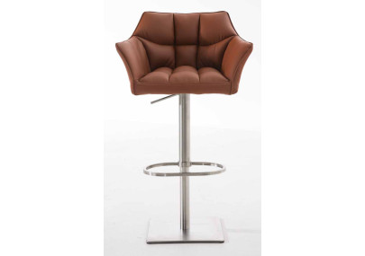 Ensemble de 2 tabourets de bar Damaso, similicuir, acier inoxydable, marron clair