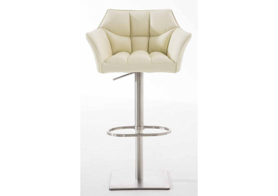 Ensemble de 2 tabourets de bar Damaso, similicuir, acier inoxydable, crème
