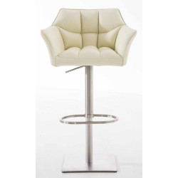 Conjunto de 2 banquetas de bar Damaso, em couro sintético, aço inoxidável, cor creme.