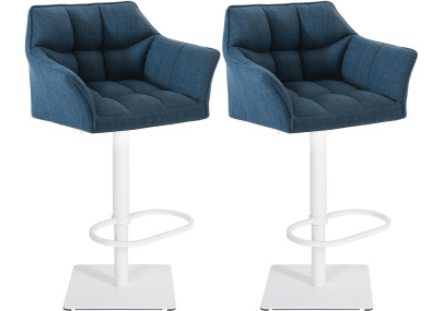 Ensemble de 2 tabourets de bar en tissu Damaso blanc et bleu