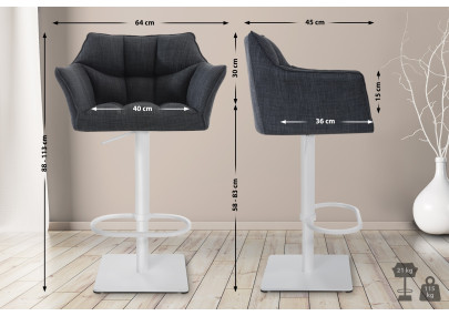 Set di 2 sgabelli da bar Damaso, tessuto bianco/grigio scuro