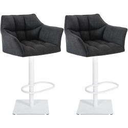 Ensemble de 2 tabourets de bar en tissu Damaso blanc gris foncé