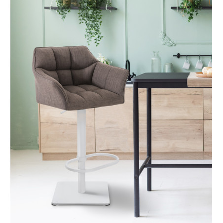 Ensemble de 2 tabourets de bar en tissu Damaso blanc gris