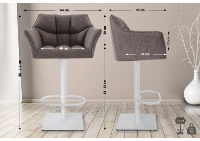 Ensemble de 2 tabourets de bar en tissu Damaso blanc et gris