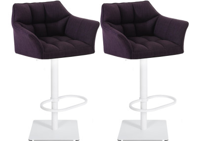 Ensemble de 2 tabourets de bar en tissu Damaso blanc/violet
