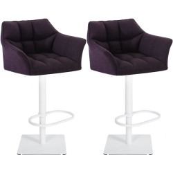Ensemble de 2 tabourets de bar en tissu Damaso blanc/violet