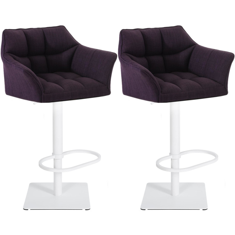 Ensemble de 2 tabourets de bar en tissu Damaso blanc violet
