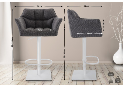 Ensemble de 2 tabourets de bar Damaso, tissu blanc et gris titane