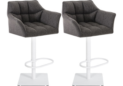 Set di 2 sgabelli da bar Damaso, tessuto bianco e grigio titanio