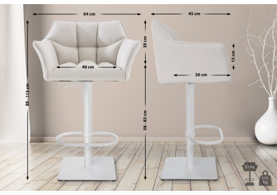 Set di 2 sgabelli da bar in tessuto Damaso bianco bianco