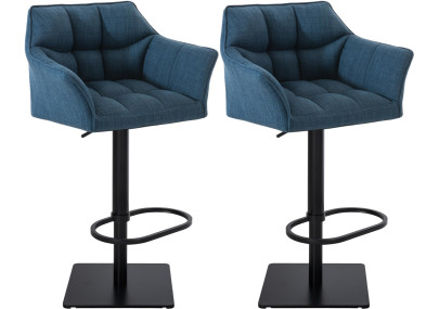 Ensemble de 2 tabourets de bar en tissu Damaso noir et bleu