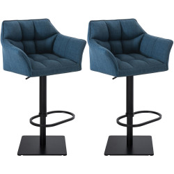 Ensemble de 2 tabourets de bar en tissu Damaso noir et bleu