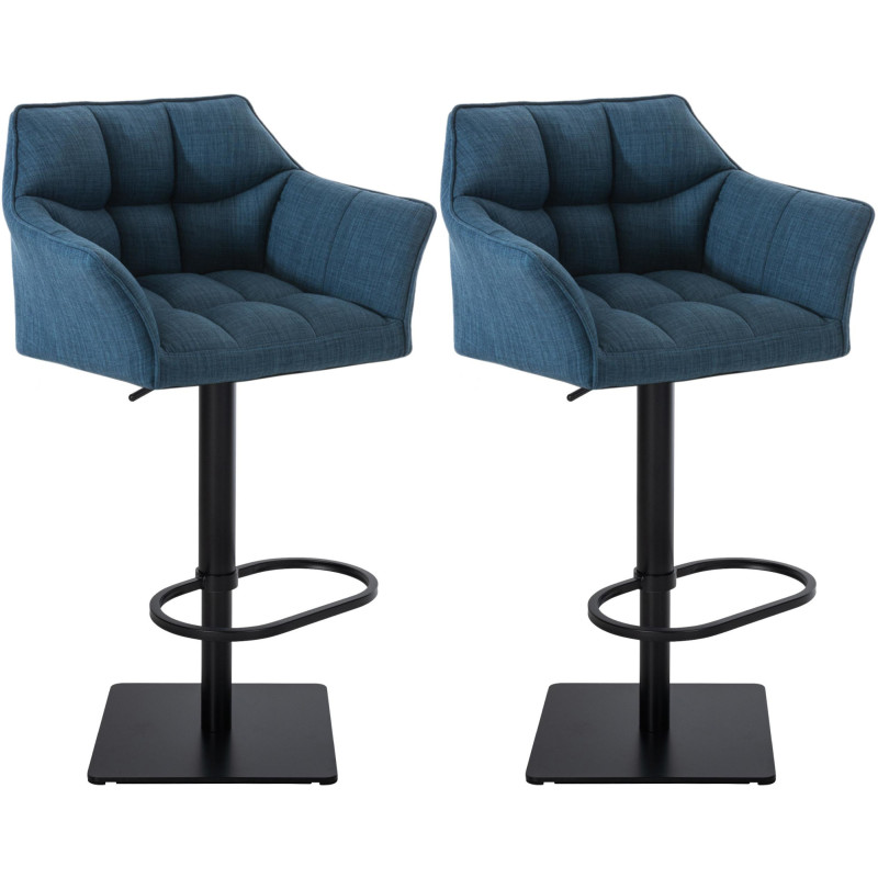 Ensemble de 2 tabourets de bar en tissu Damaso noir bleu