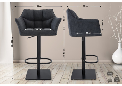 Set di 2 sgabelli da bar Damaso, tessuto, nero/grigio scuro