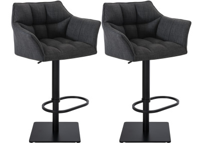 Ensemble de 2 tabourets de bar Damaso, tissu, noir/gris foncé