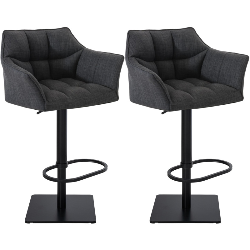 Ensemble de 2 tabourets de bar Damaso, tissu, noir/gris foncé