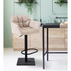 Ensemble de 2 tabourets de bar en tissu Damaso noir ivoire