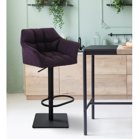 Ensemble de 2 tabourets de bar en tissu Damaso noir et violet