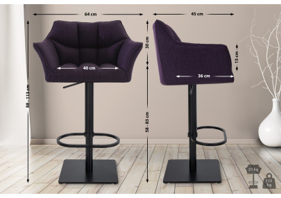 Conjunto de 2 banquetas de bar em tecido Damaso preto e roxo.