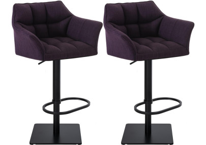 Ensemble de 2 tabourets de bar en tissu Damaso noir et violet