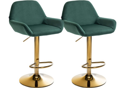 Ensemble de 2 tabourets de bar Braga en velours doré et vert foncé