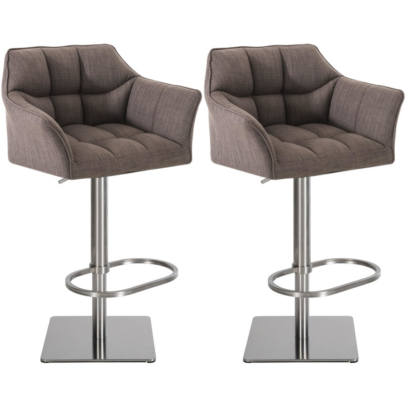 Ensemble de 2 tabourets de bar en tissu Damaso et acier inoxydable gris