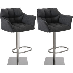 Ensemble de 2 tabourets de bar en tissu Damaso et acier inoxydable gris foncé