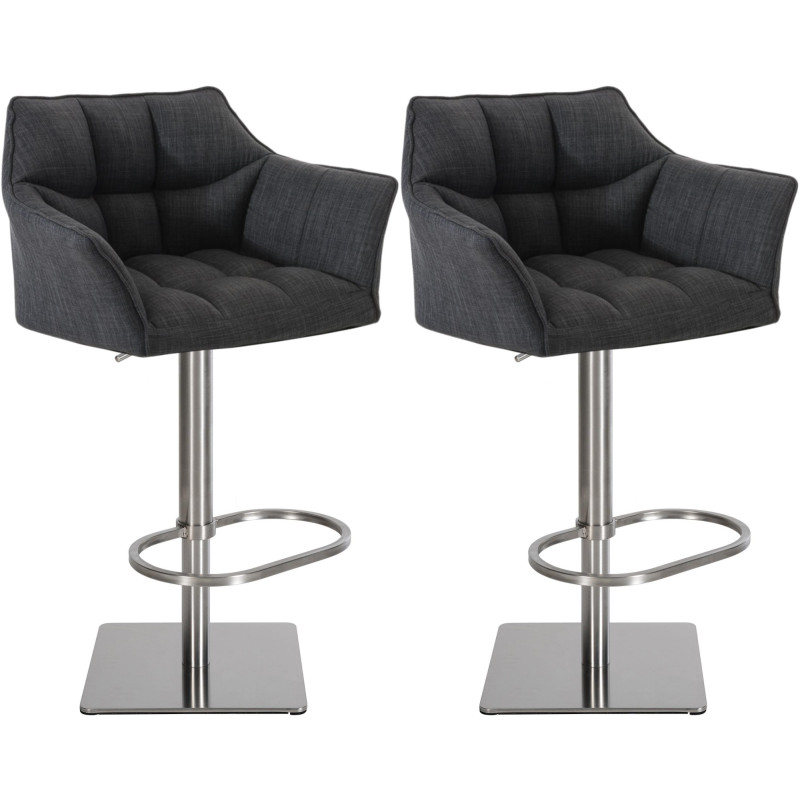 Ensemble de 2 tabourets de bar en tissu Damaso et acier inoxydable gris foncé