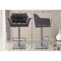 Ensemble de 2 tabourets de bar en tissu Damaso et acier inoxydable gris titane
